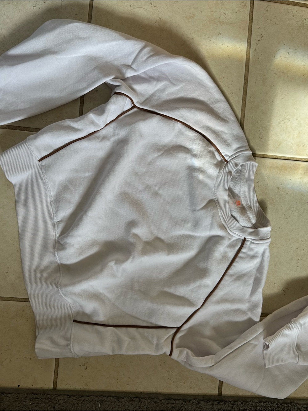 White Sweatshirt with Brown Piping